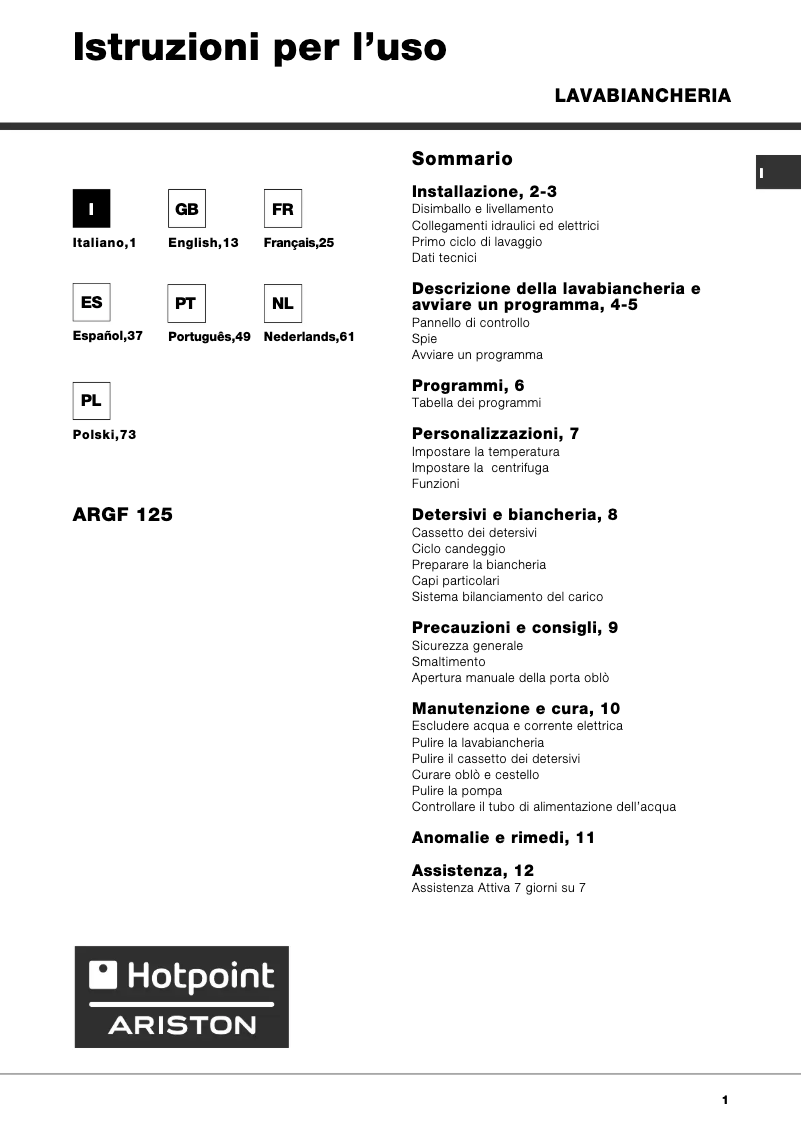 Page n°1 - Manuel utilisateur Hotpoint Ariston ARGF 125 (EU).R