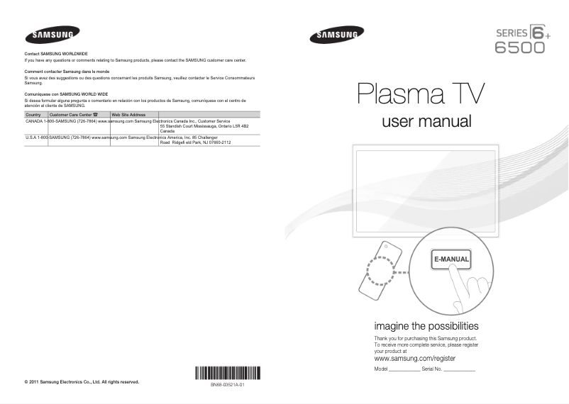 Page 1 de la notice Manuel utilisateur Samsung PN64D550