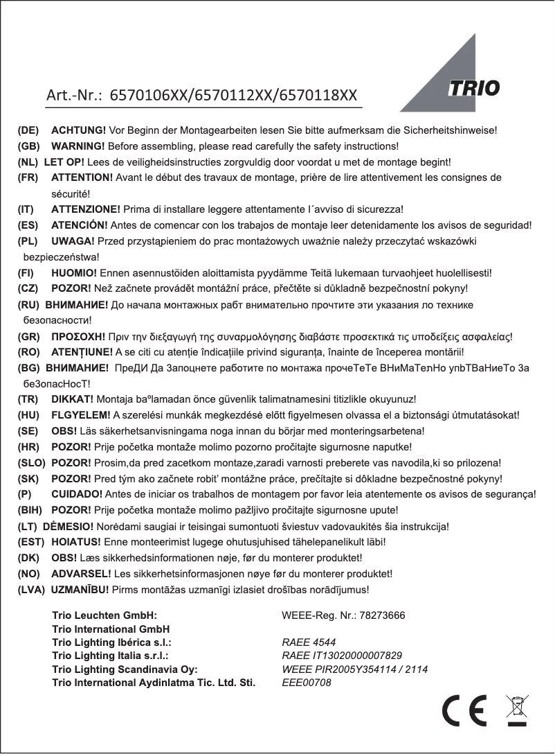Page 1 de la notice Manuel utilisateur Trio Lighting Cento 657011201