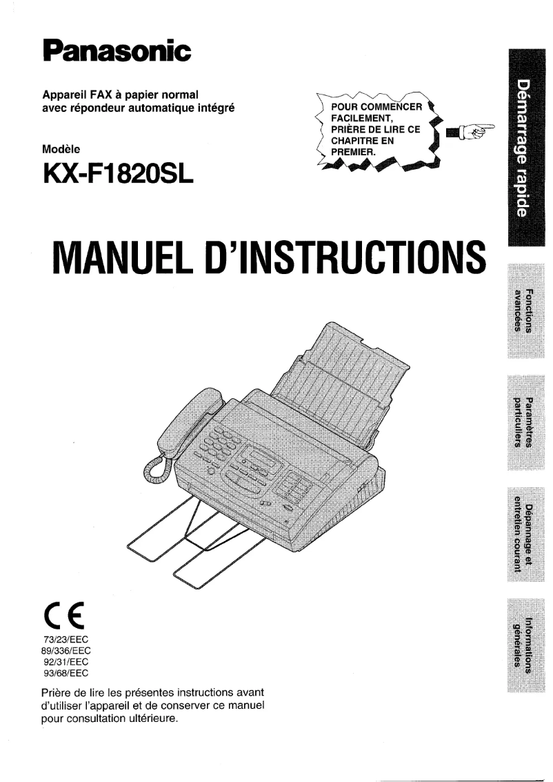 Page 1 de la notice Manuel utilisateur Panasonic KX-F1820