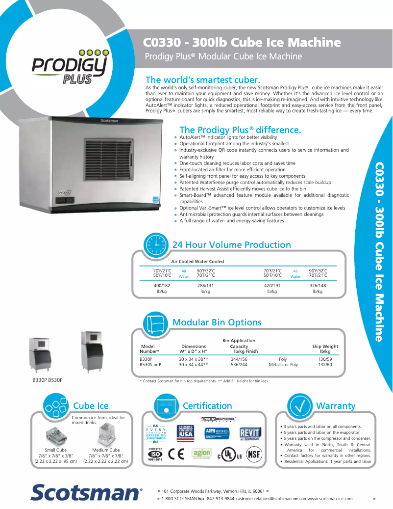 Página 1 del manual Ficha técnica Scotsman C0330SA-1