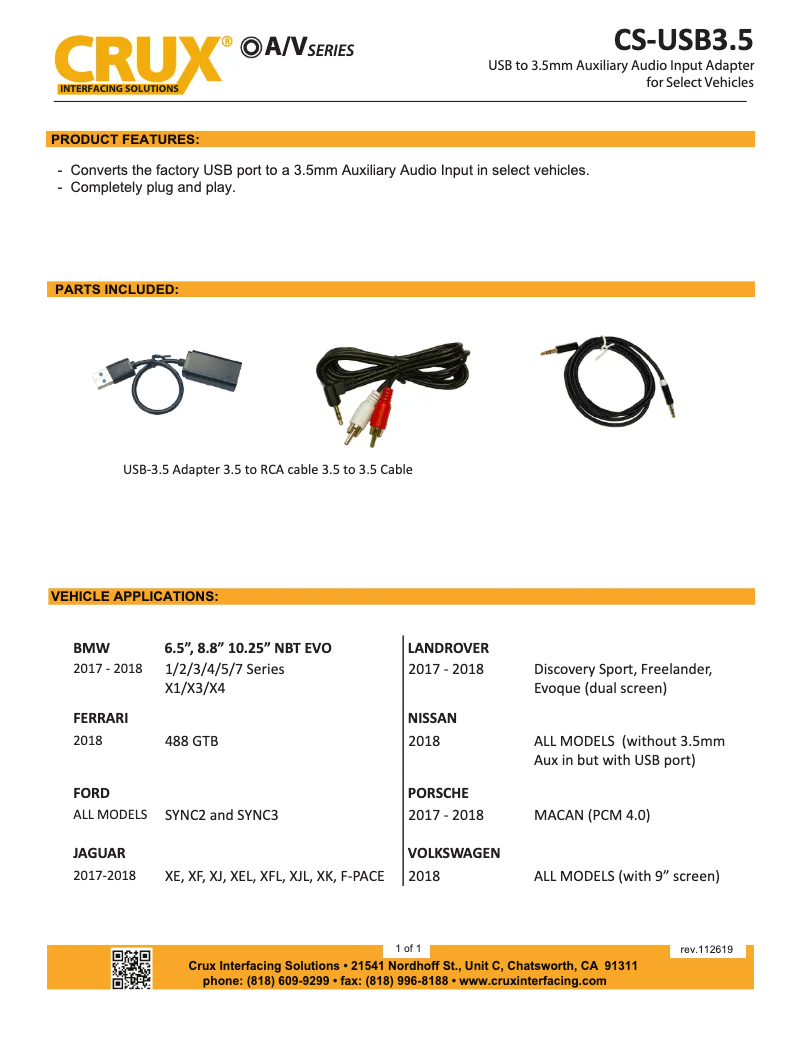 Page n°1 - Manuel utilisateur CRUX CS-USB3.5