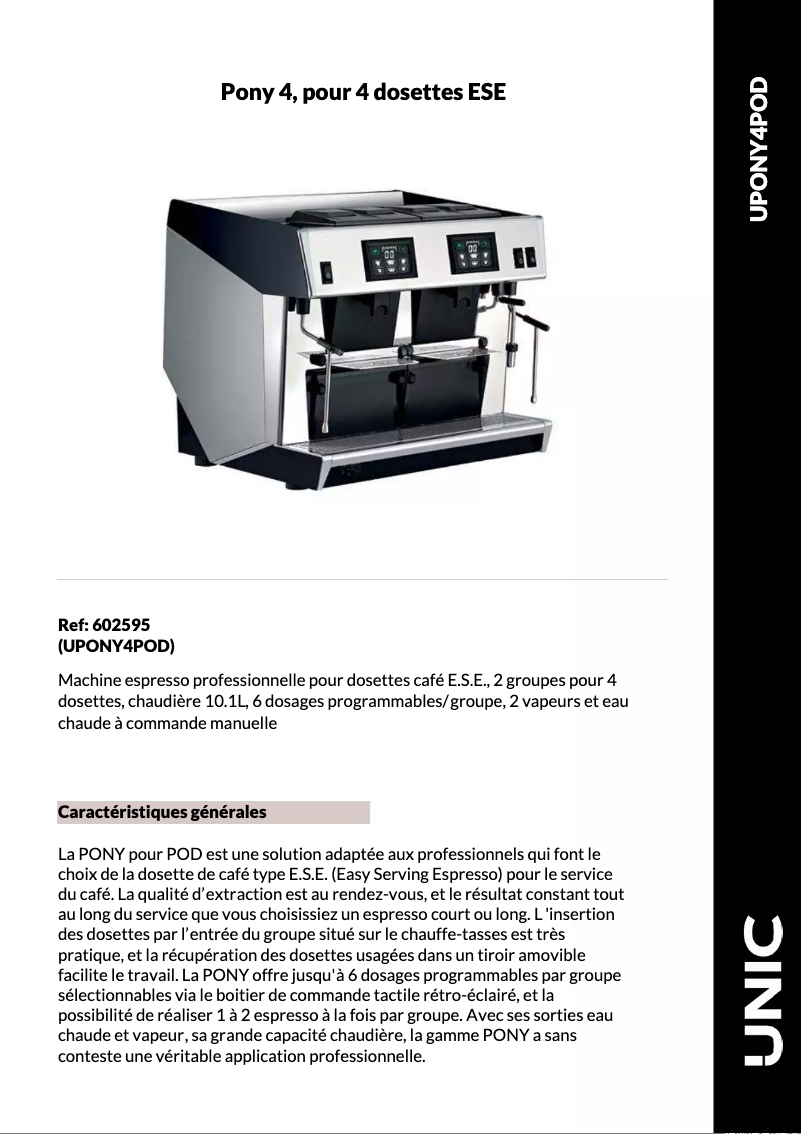 Page 1 de la notice Fiche technique UNIC Pony 4