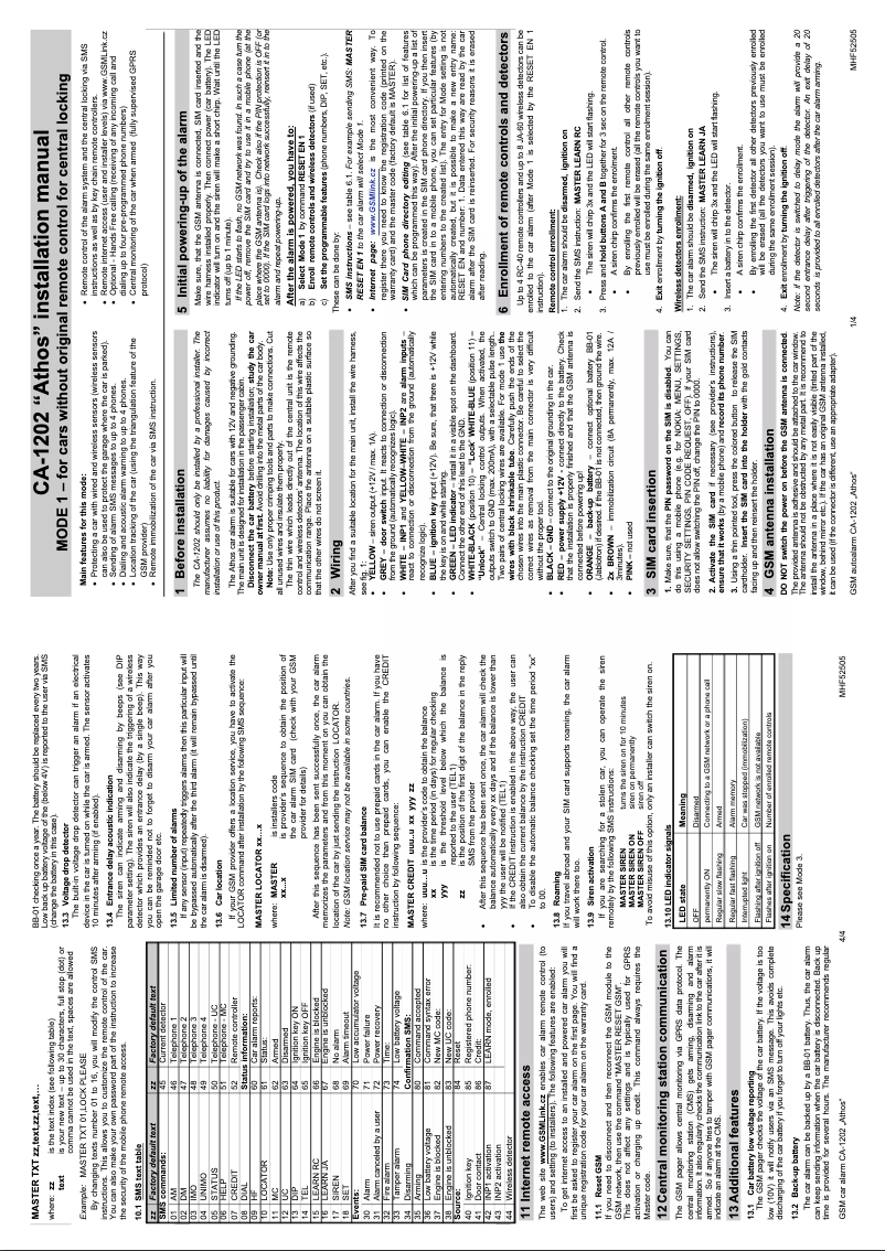 Image de la première page du manuel de l'appareil CA-1202