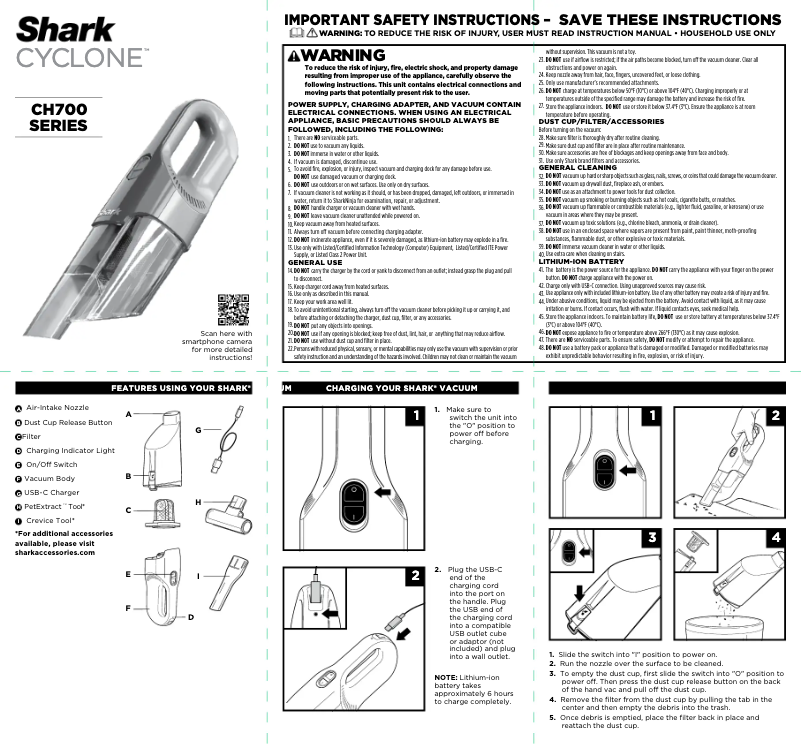 Page 1 de la notice Manuel utilisateur Shark Cyclone CH701
