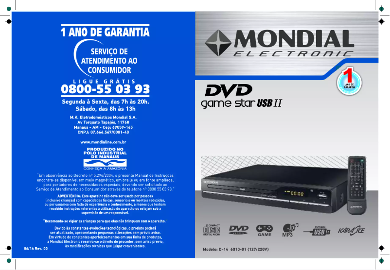 Page 1 de la notice Manuel utilisateur Mondial D-14