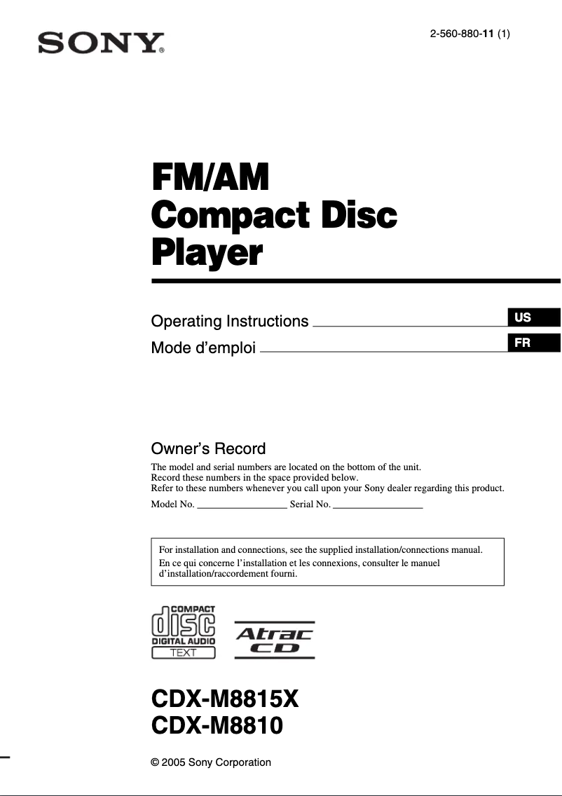 Image de la première page du manuel de l'appareil CDX-M8815X