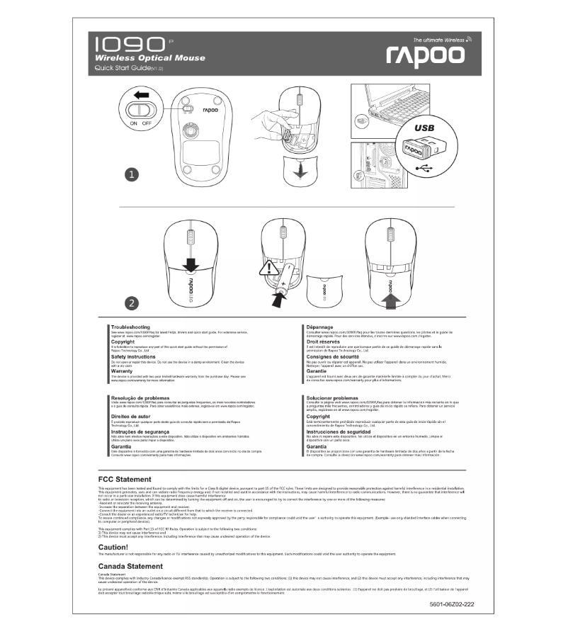 Page 1 de la notice Manuel utilisateur Rapoo 1090P Lite