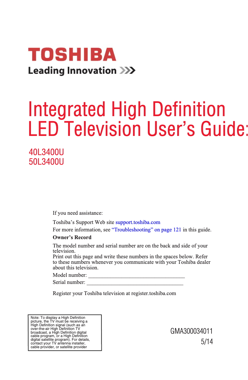 Image de la première page du manuel de l'appareil 40L3400U