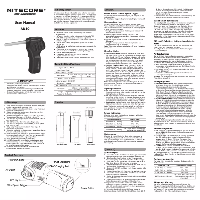 Page n°1 - Manuel utilisateur Nitecore AD10