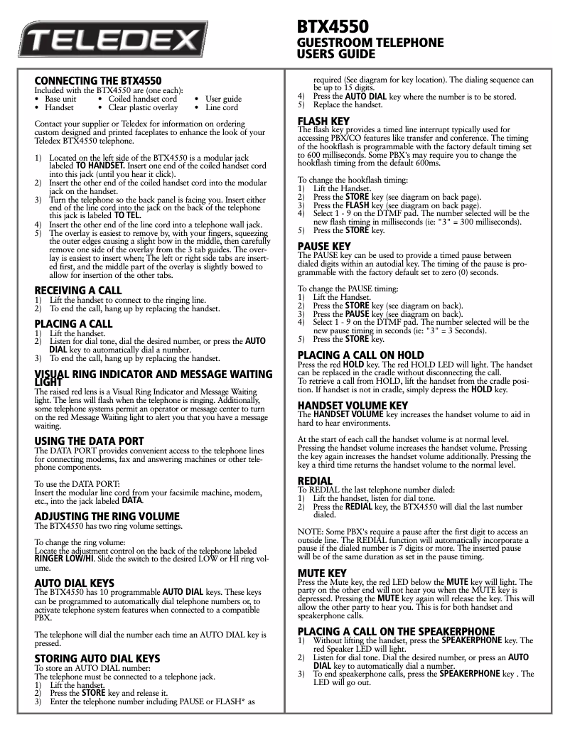 Page n°1 - Manuel utilisateur Teledex BTX4550