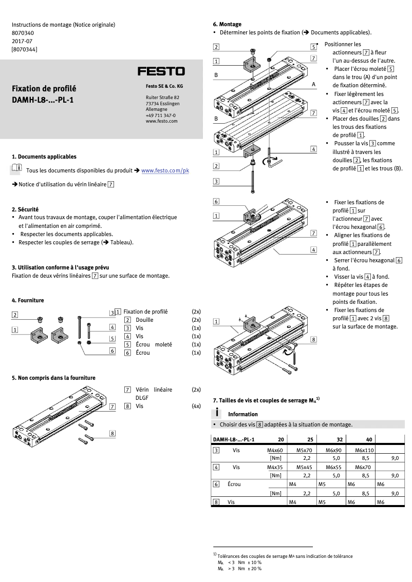 Page 1 de la notice Manuel utilisateur Festo DAMH-L8-40-PL-1
