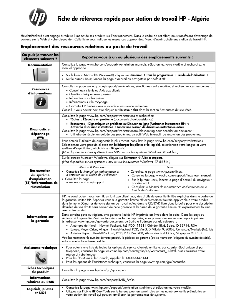 Page 1 de la notice Guide de démarrage rapide HP Z600