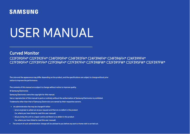 Page 1 de la notice Manuel utilisateur Samsung LC24F390FHLXZS