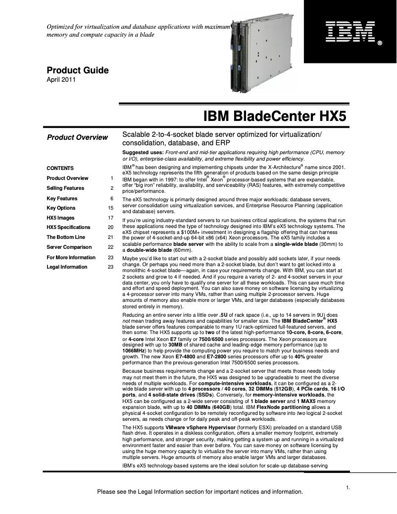 Image de la première page du manuel de l'appareil eServer BladeCenter HX5