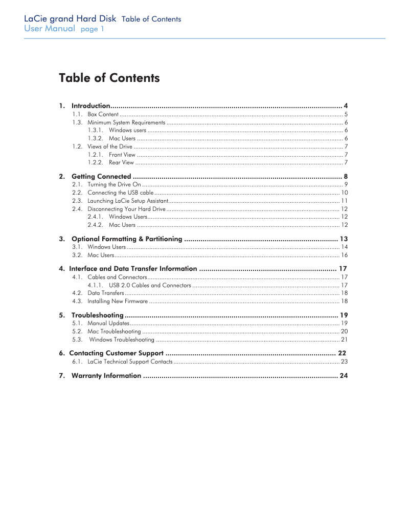 Page n°1 - Manuel utilisateur LaCie Grand Hard Disk