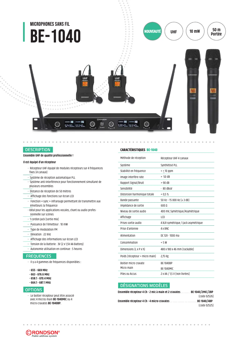 Page 1 de la notice Manuel utilisateur Rondson BE-1040