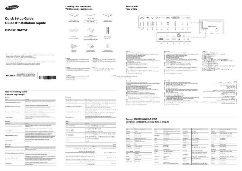Page 1 de la notice Guide d'installation Samsung DM65E