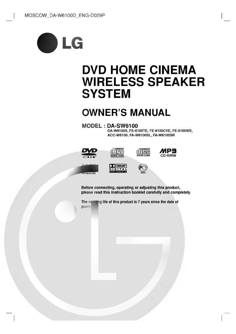 Page n°1 - Manuel utilisateur LG DA-W6100X