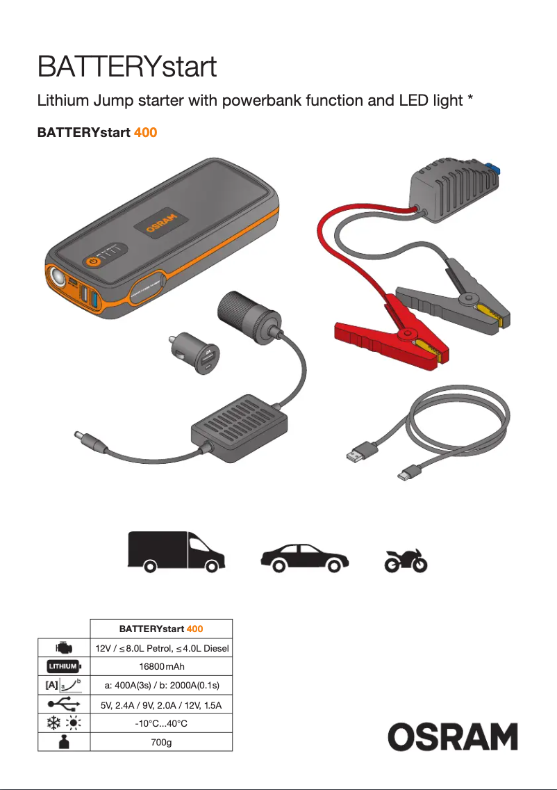 Page n°1 - Instructions / montage Osram BATTERYstart 400