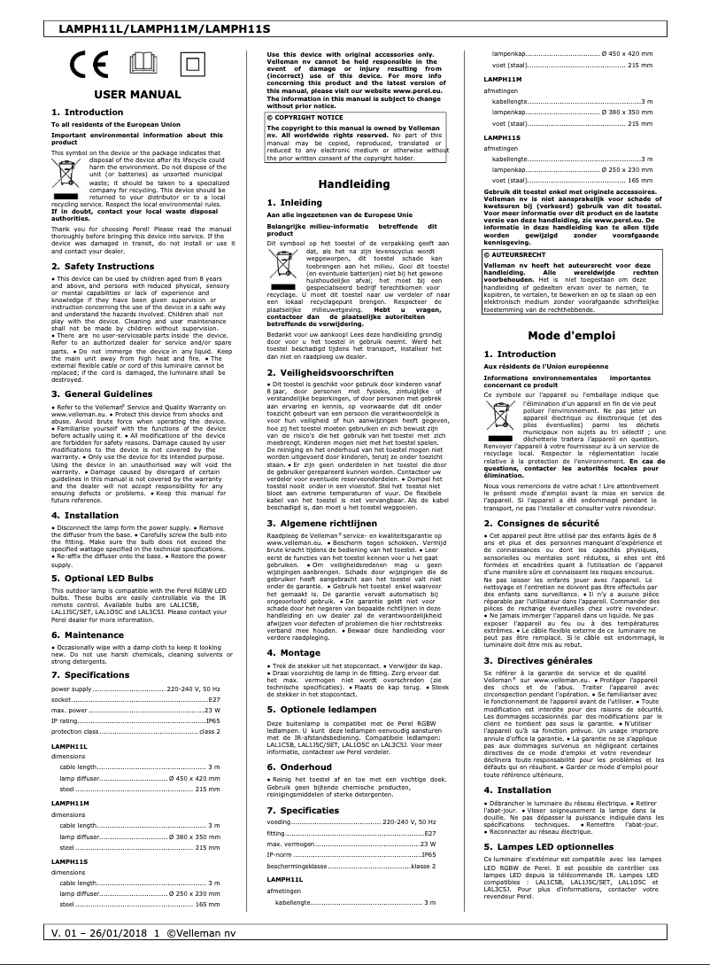 Page n°1 - Manuel utilisateur Perel LAMPH11M