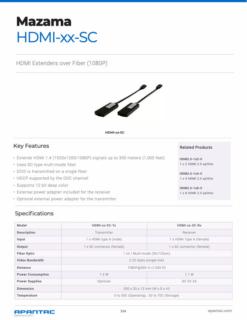 Page 1 de la notice Manuel utilisateur Apantac HDMI-xx-SC