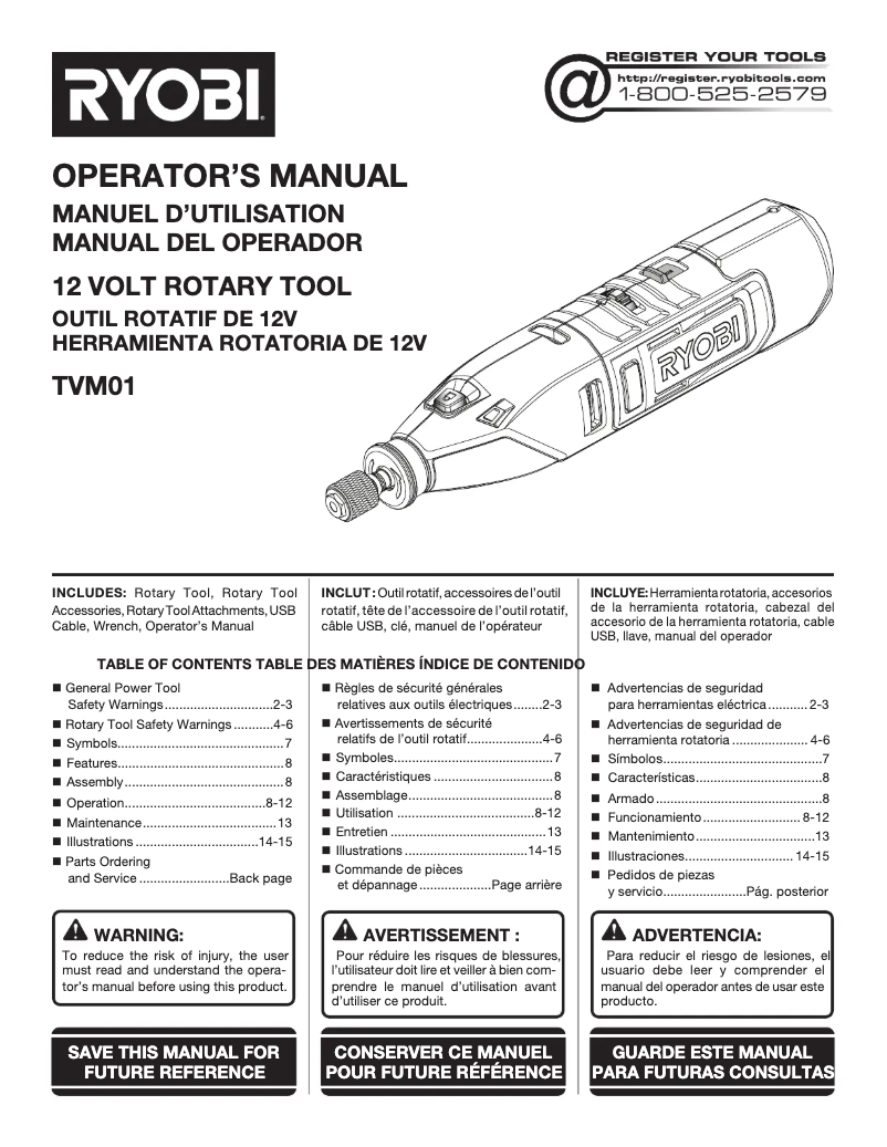 Page 1 de la notice Manuel utilisateur RYOBI TVM01