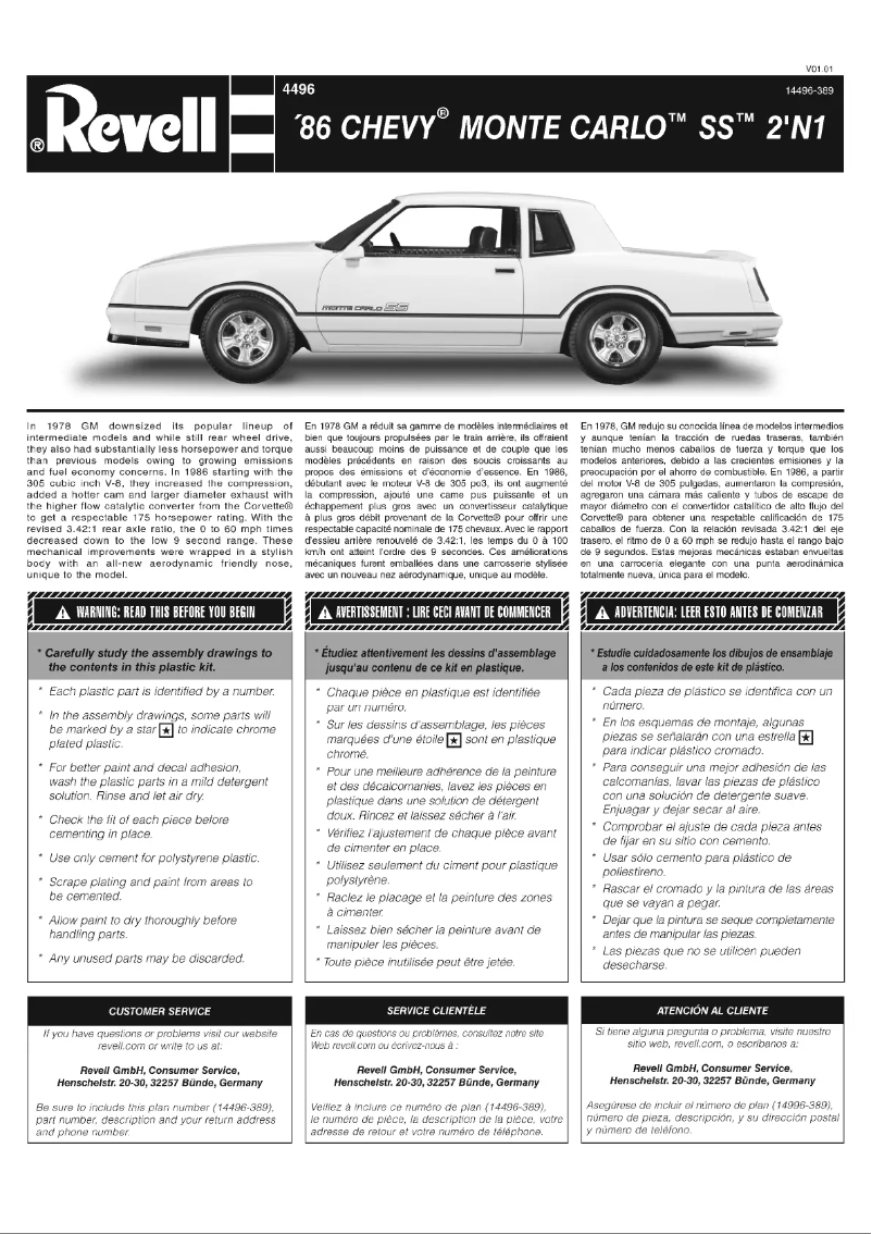 Page n°1 - Manuel utilisateur Revell '86 Monte Carlo SS