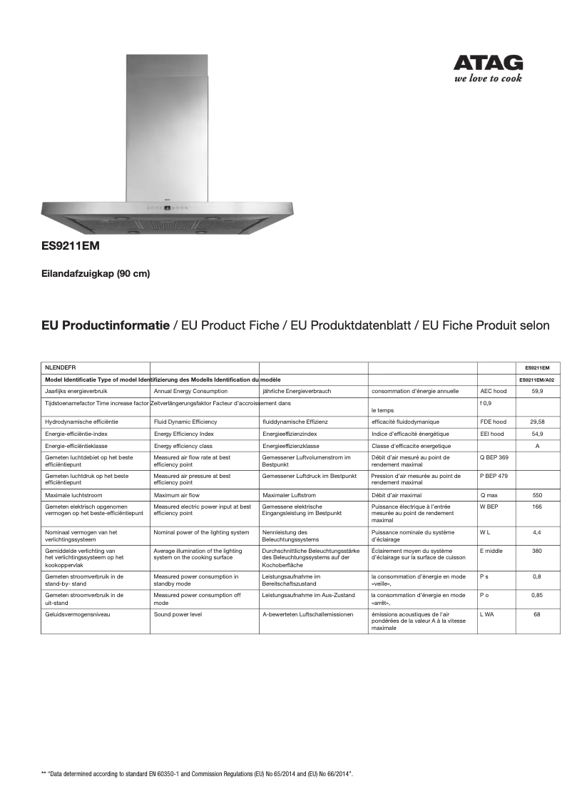 Page n°1 - Fiche technique Atag ES9211EM