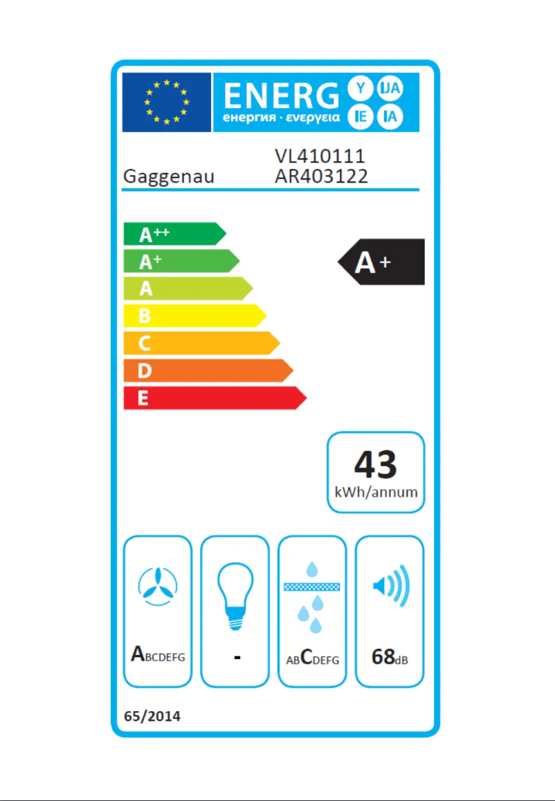 Page 1 de la notice Label énergétique Gaggenau CVL420100