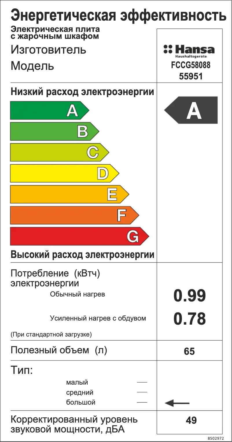 Page n°1 - Label énergétique Hansa OTC6223BGH
