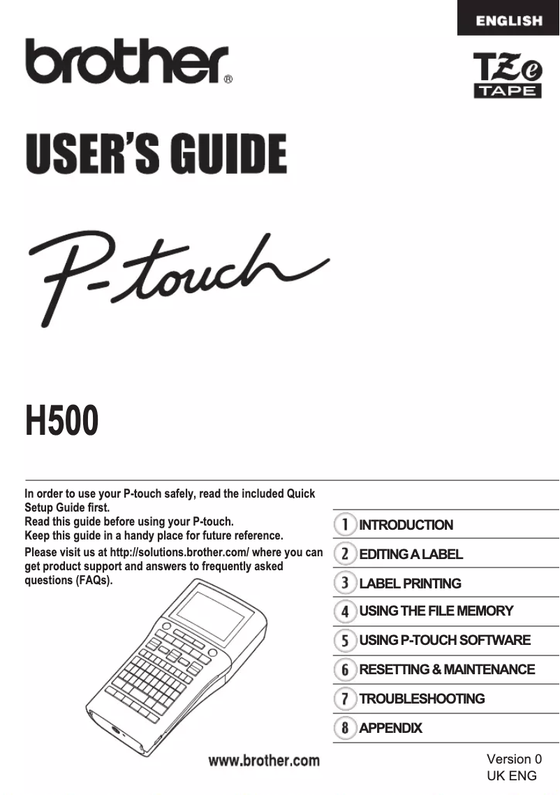 Page n°1 - Manuel utilisateur Brother P-Touch PT-H500
