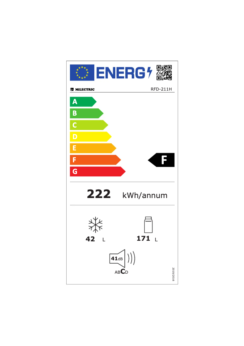 Page 1 of the manual Energy Label Milectric RFD-211H