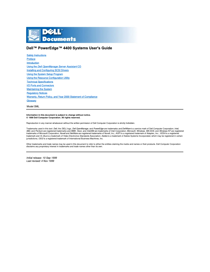 Image de la première page du manuel de l'appareil PowerEdge 4400