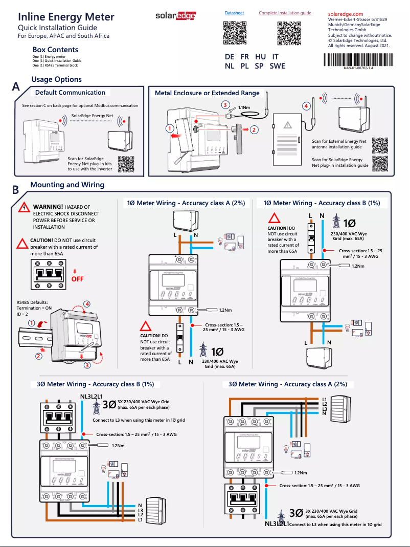 Page 1 de la notice Manuel utilisateur SolarEdge MTR-240-1PC1-DW-MW