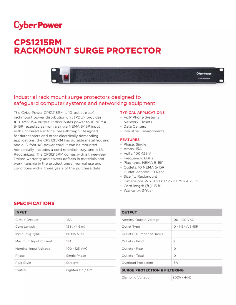 Image de la première page du manuel de l'appareil Rackbar CPS1215RMS