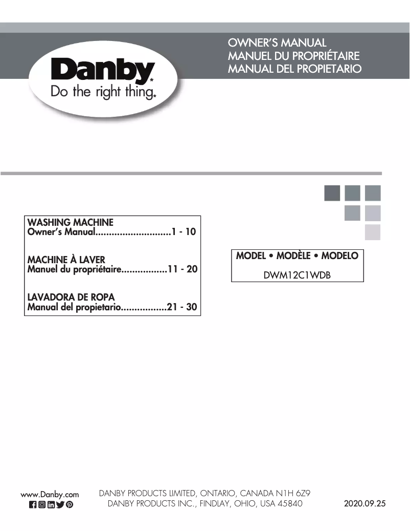 Page 1 de la notice Manuel utilisateur Danby DWM12C1WDB-6