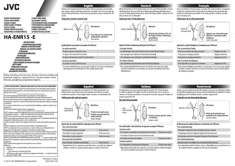 Image de la première page du manuel de l'appareil HA-ENR15-E