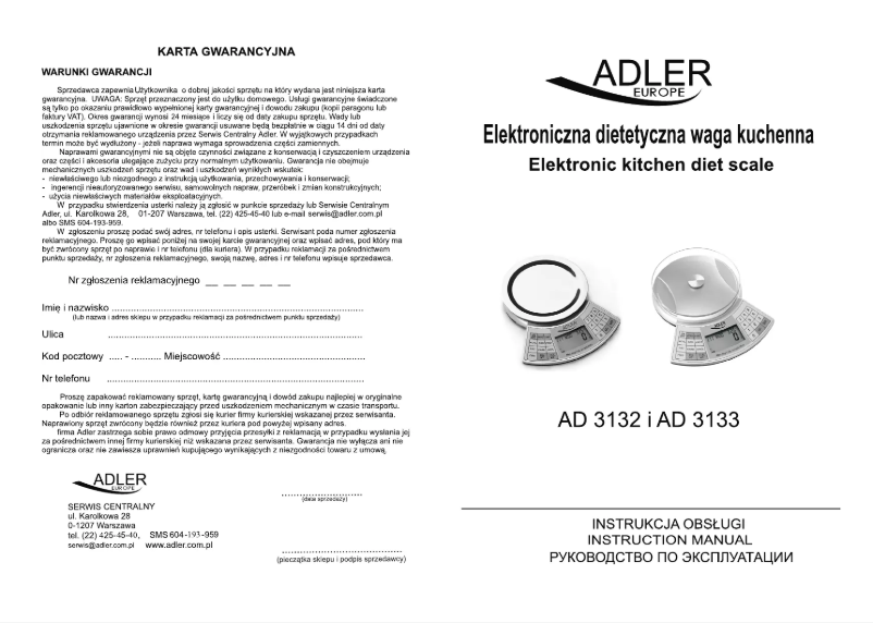 Page n°1 - Manuel utilisateur Adler AD 3132I