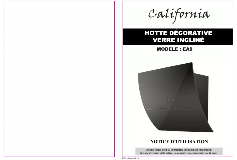 Page 1 de la notice Manuel utilisateur California EA9
