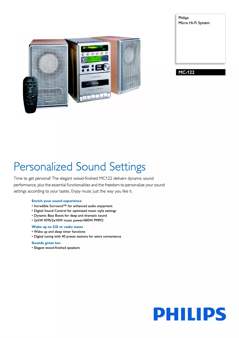 Page 1 de la notice Brochure Philips MC-122