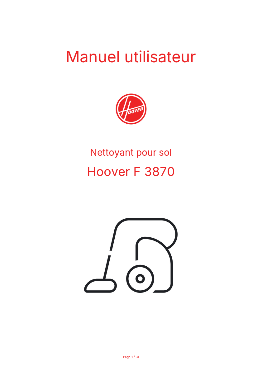 Page n°1 - Manuel utilisateur Hoover F 3870