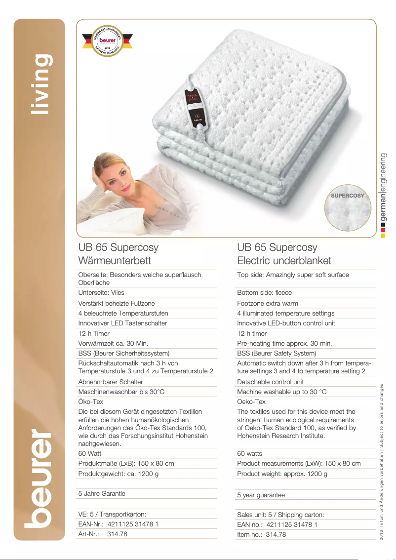 Page n°1 - Fiche technique Beurer UB 65 SuperCosy