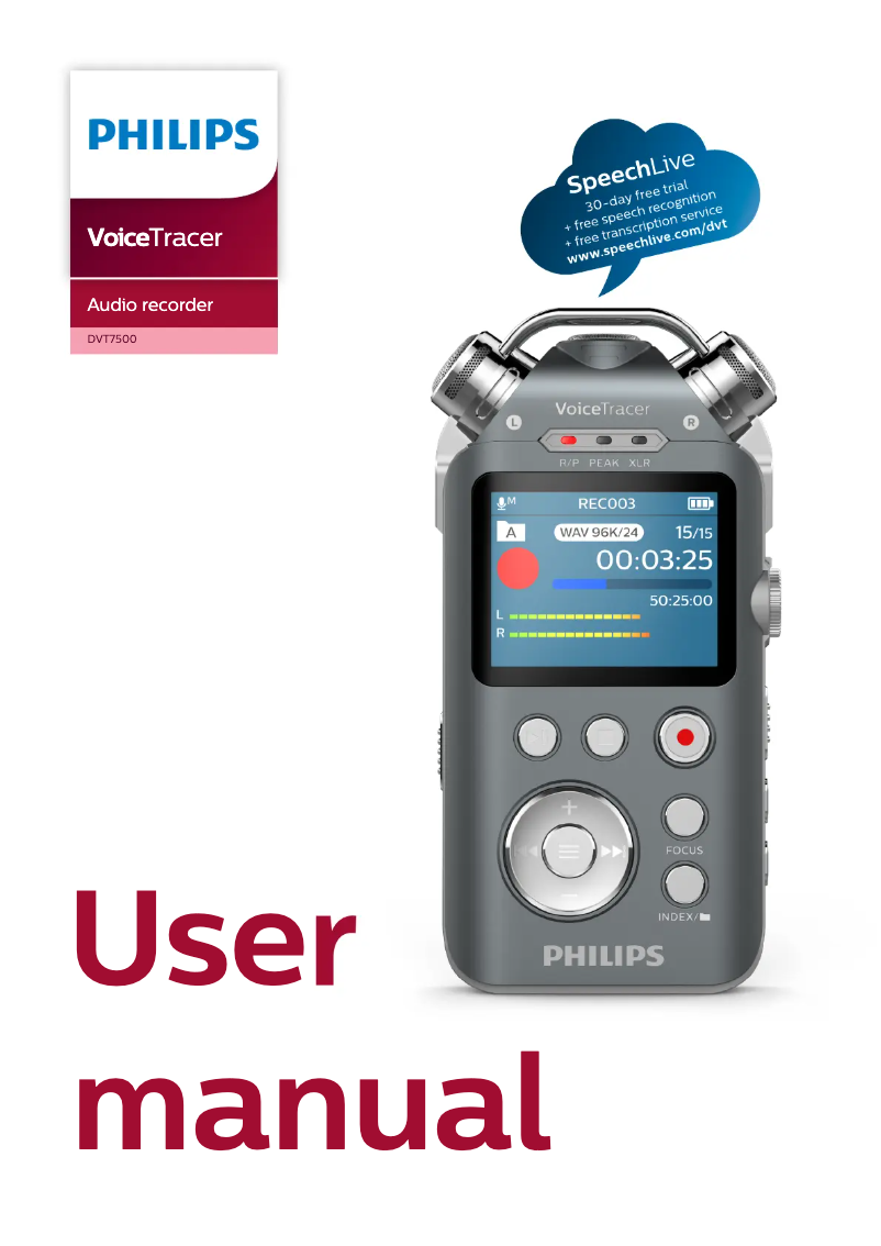 Page n°1 - Manuel utilisateur Philips VoiceTracer DVT7500