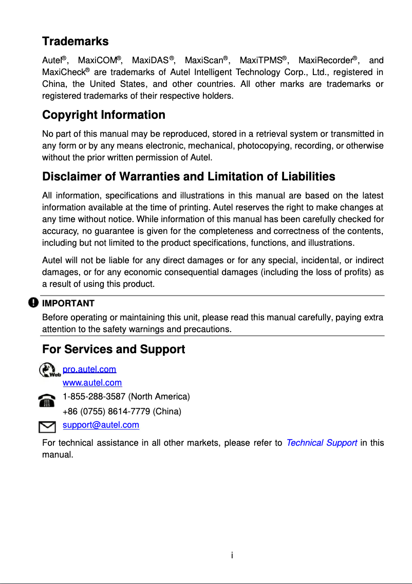 Page 1 de la notice Manuel utilisateur Autel MaxiCOM MK906S PRO-TS