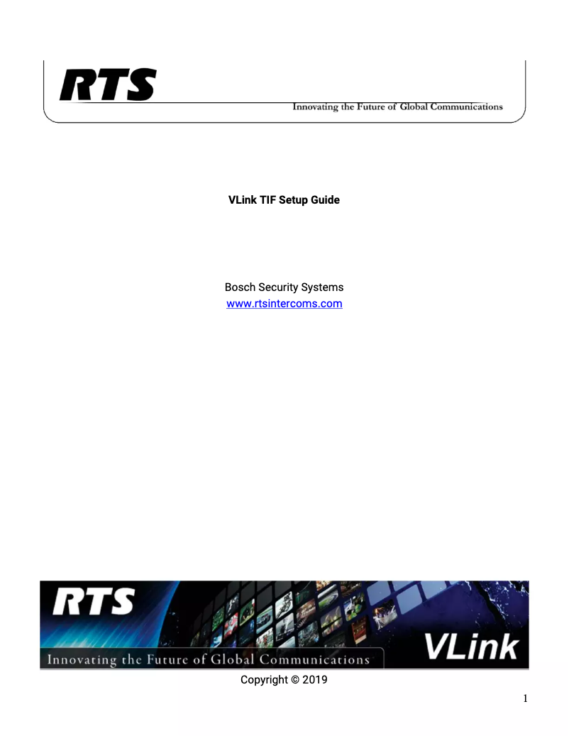 Page 1 de la notice Guide d'installation RTS VLink Control Panel