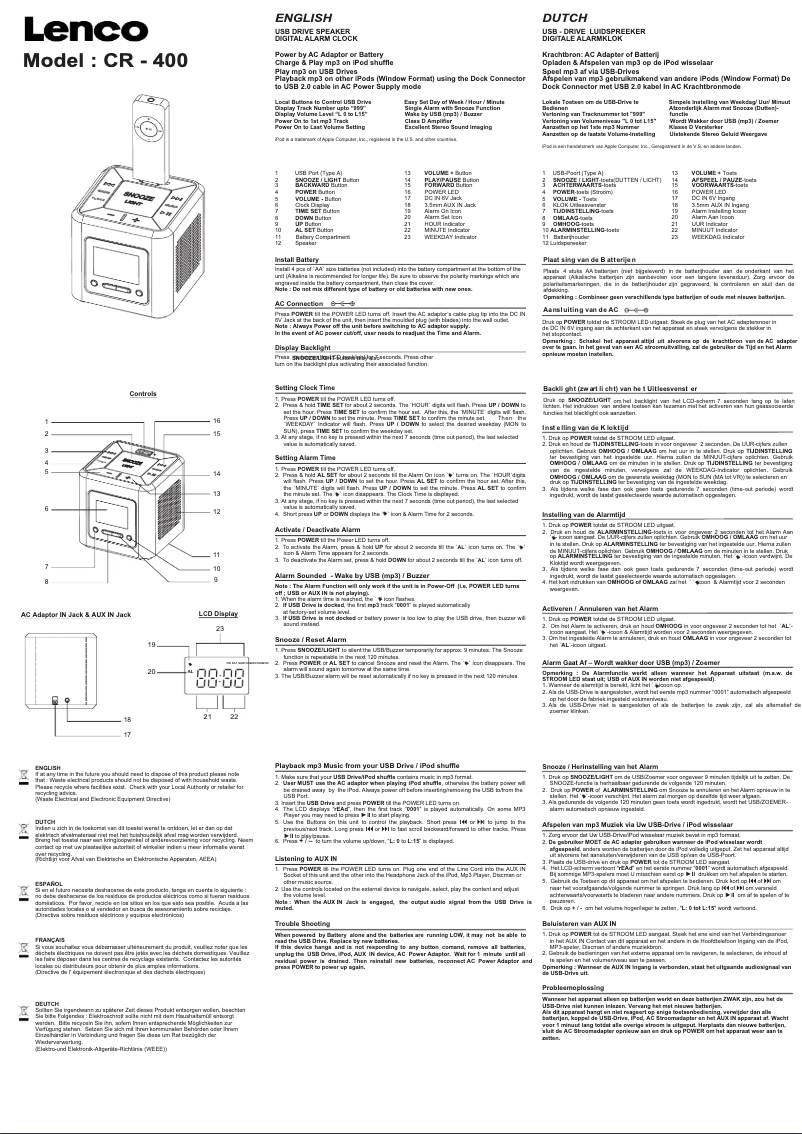 Page n°1 - Manuel utilisateur Lenco CR-400