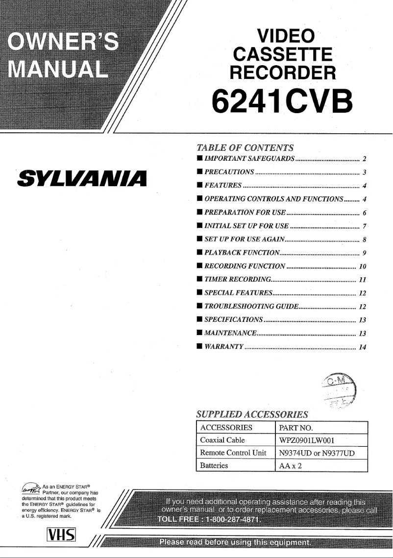 Page n°1 - Manuel utilisateur Sylvania 6241CVB