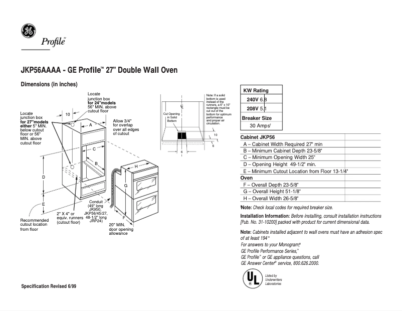 Página 1 del manual Ficha técnica GE Profile JKP56AAAA