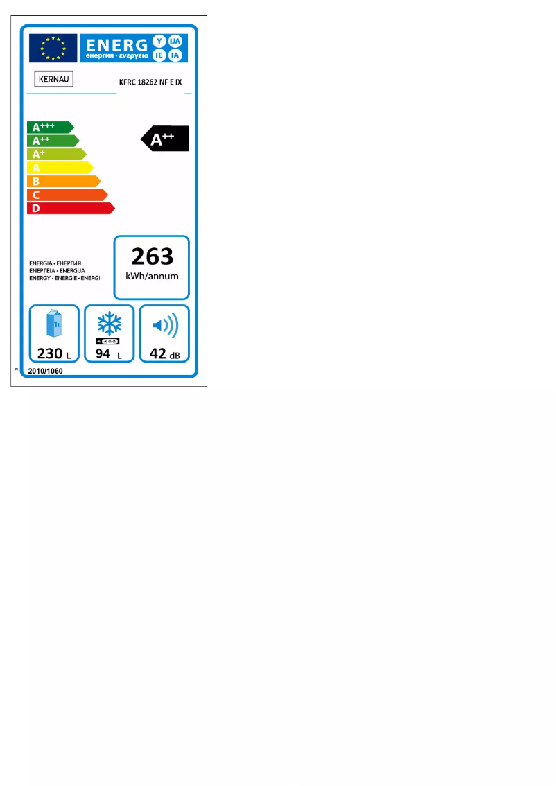 Page 1 de la notice Label énergétique Kernau KFRC 18262 NF EIX